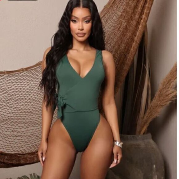 Fashion Nova Books By The Beach One Piece Swimsuit - Olive Green womens M - Picture 1 of 8